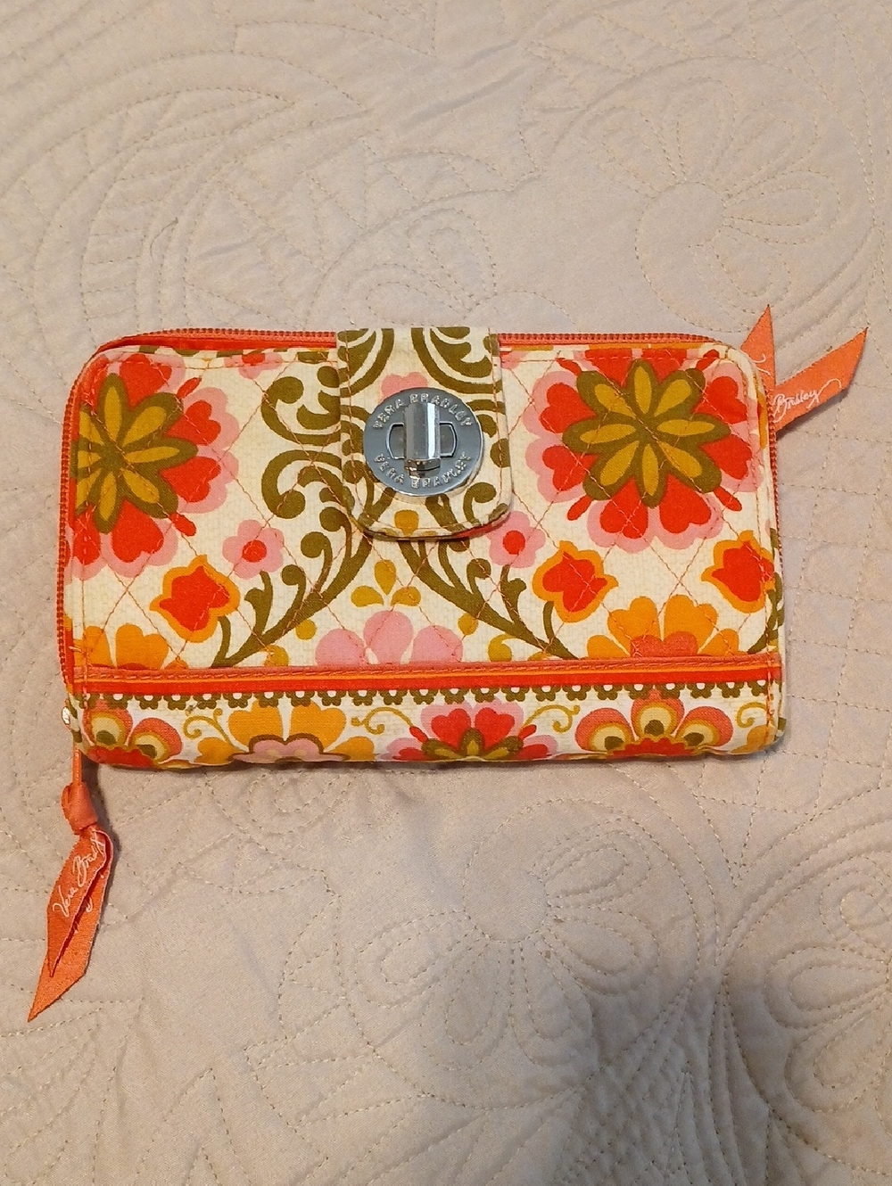 Vera Bradley Floral Quilted Wallet in Coral, Olive & Cream